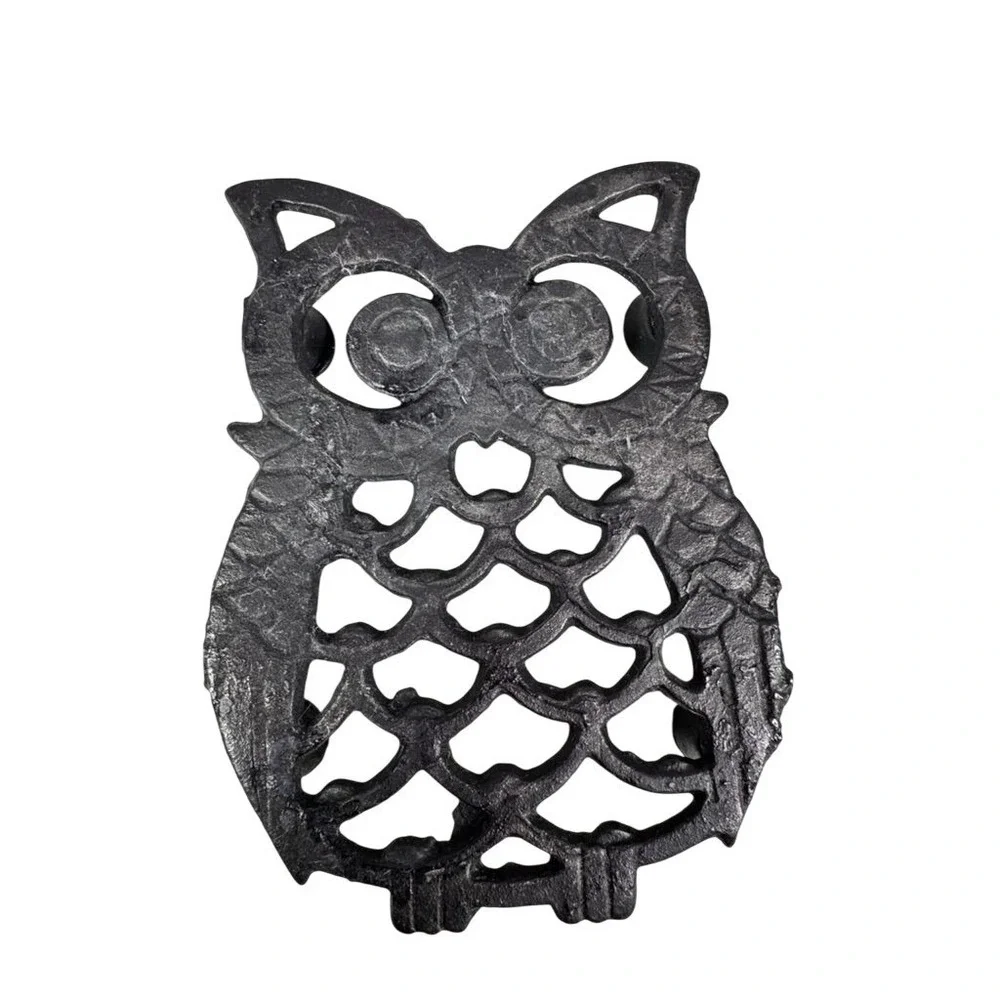 Set‎ of 4 Cast Iron Owl Trivets Black Rustic Kitchen Decor 5.5